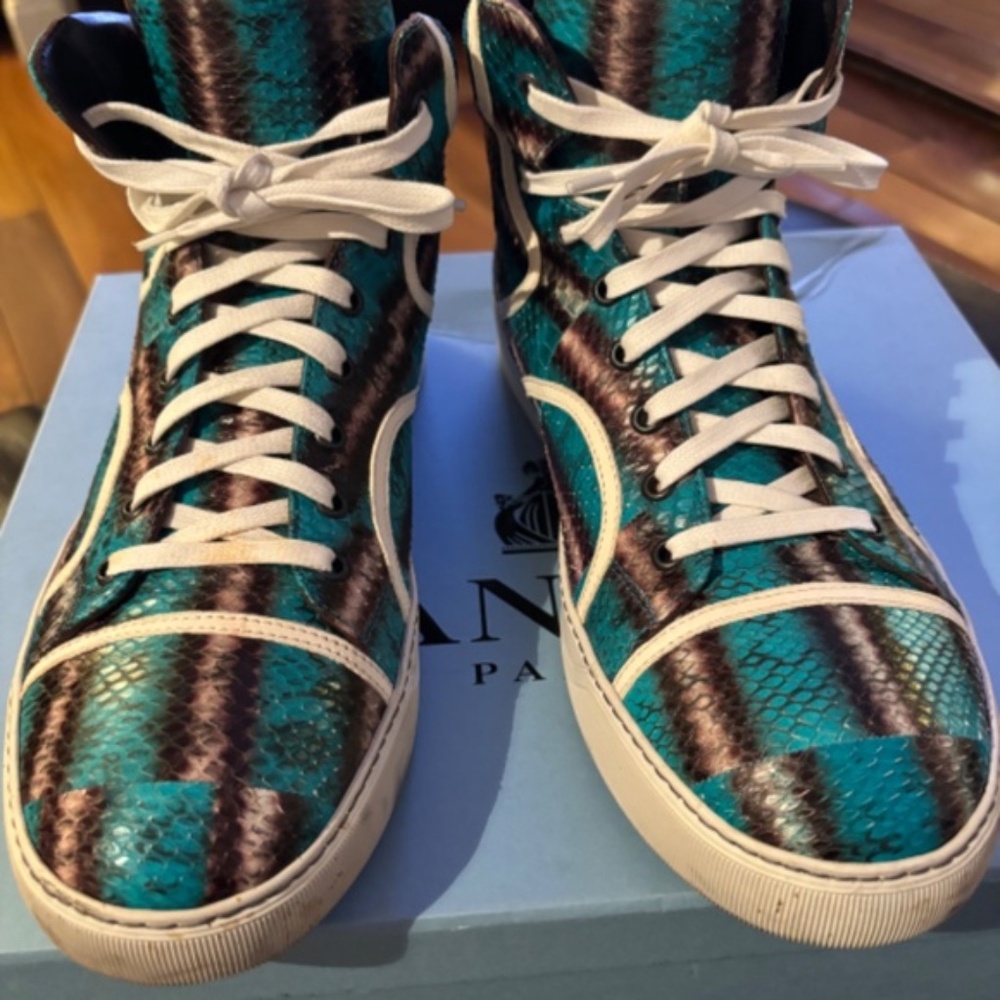 Mens Lanvin  Snake Skin BM1 Sneakers Turquoise